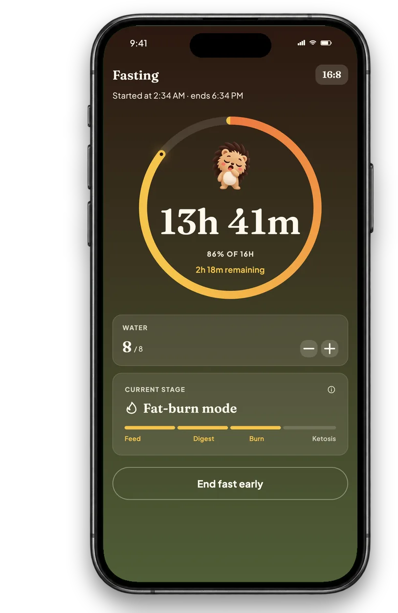 The Calfit fasting timer running a 16:8 window