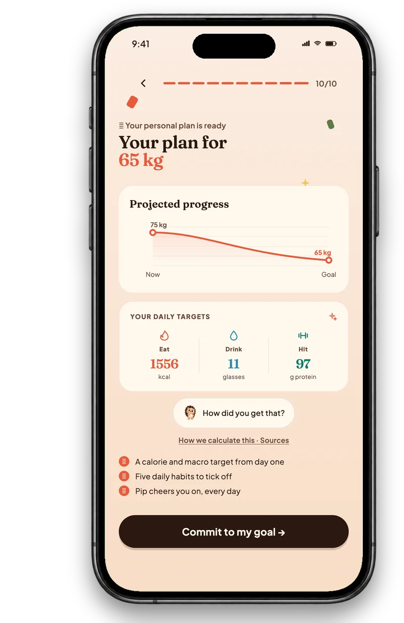 The Calfit plan screen showing the daily calorie target and what is left of it