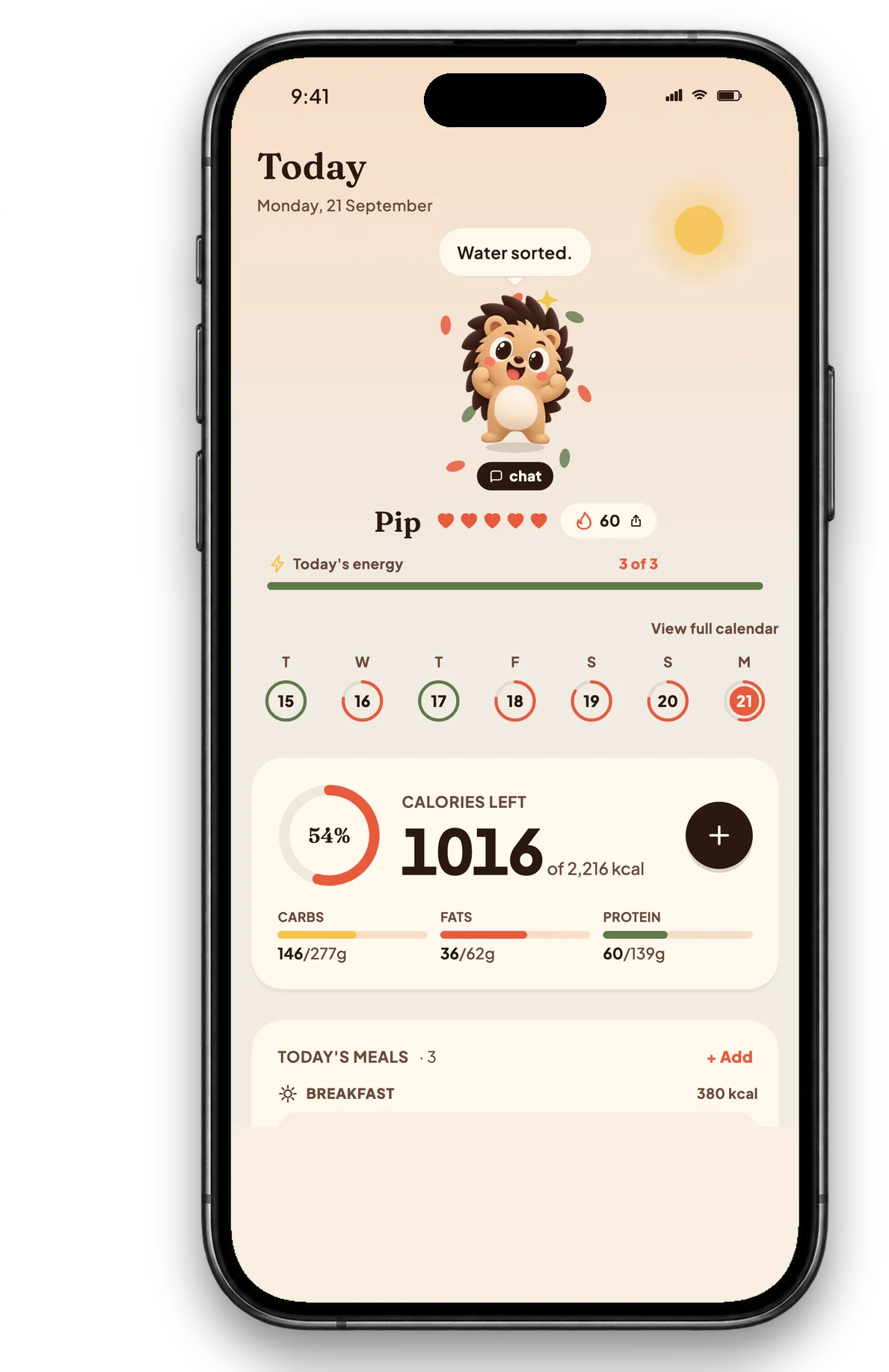 Calfit food diary and daily calorie target